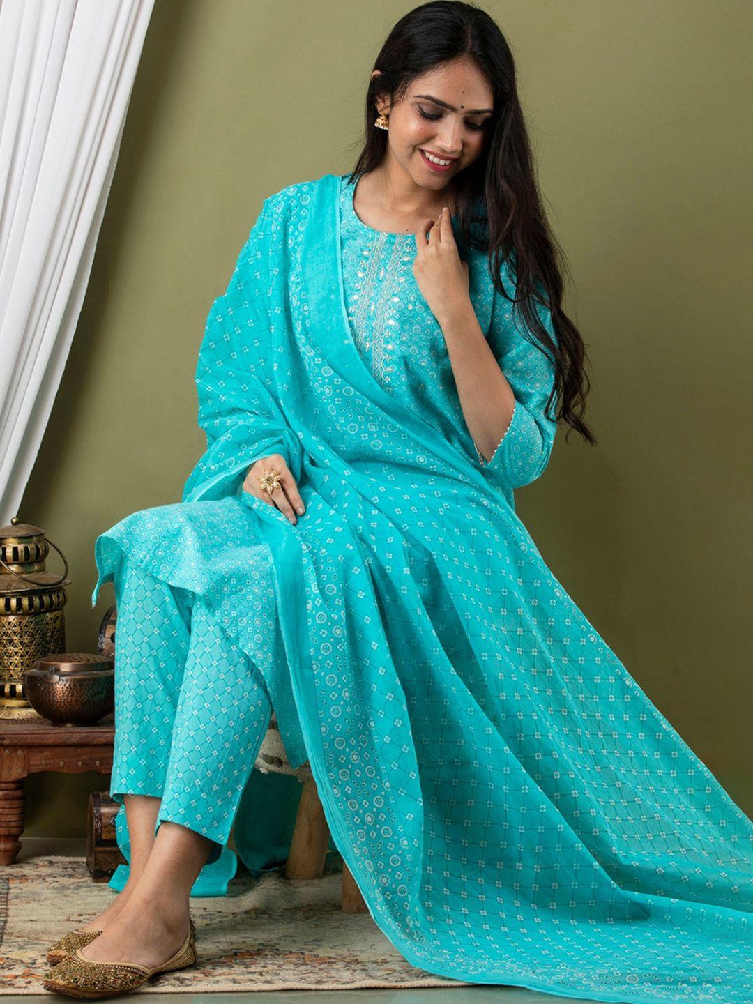 jaipur fashion mode women blue printed pure cotton kurta set