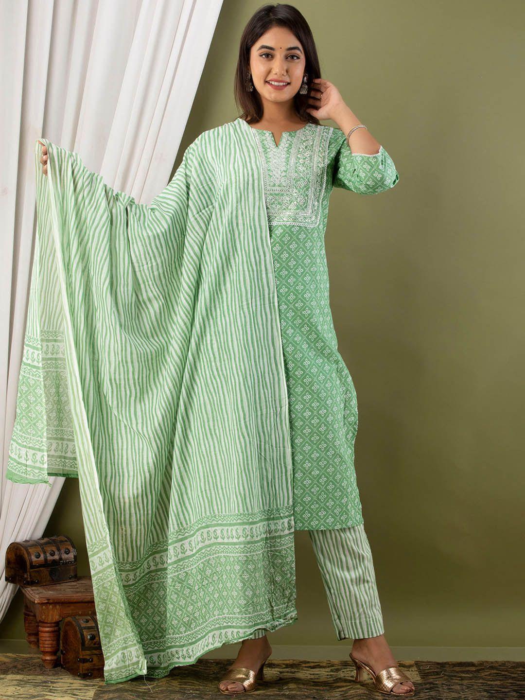 jaipur fashion mode women green bandhani printed pure cotton kurta set
