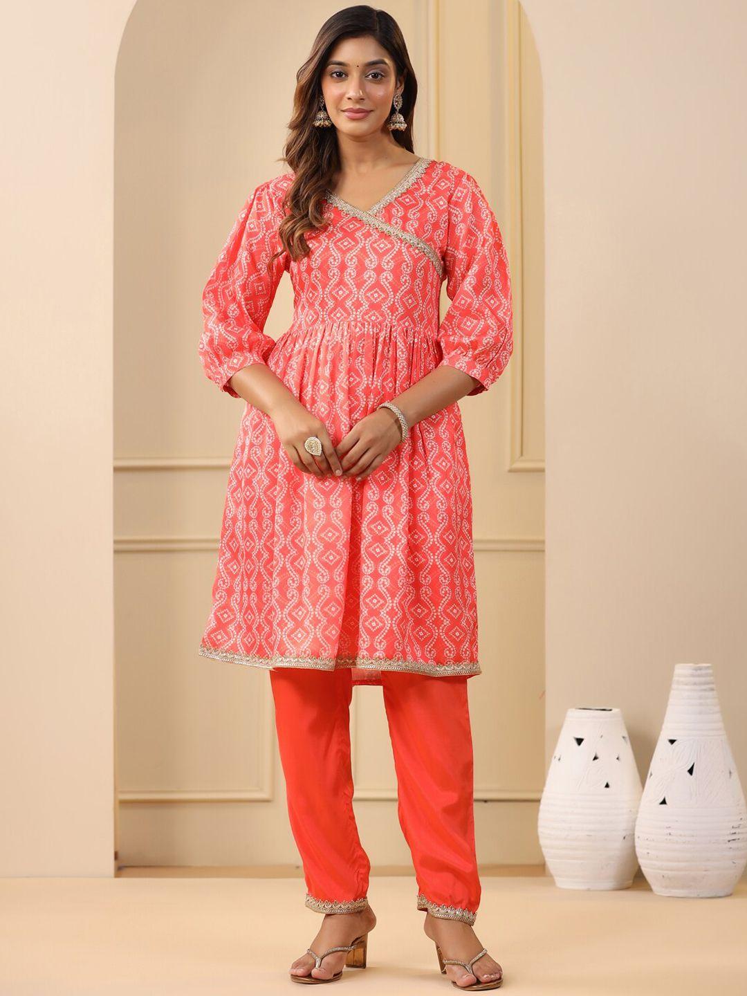 jaipur kurti bandhani printed angrakha gotta patti kurta with trousers