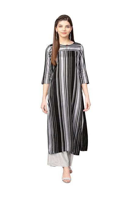 jaipur kurti black & white striped straight kurti