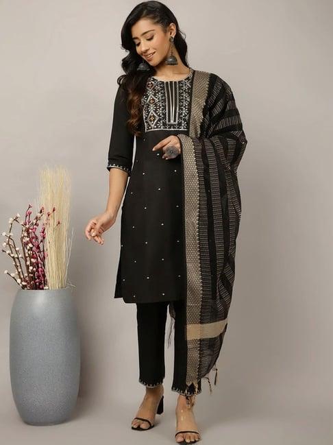 jaipur kurti black embroidered kurti pant set with dupatta
