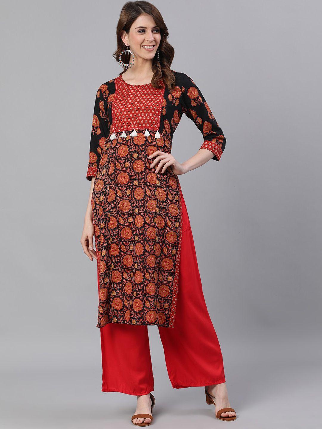 jaipur kurti black floral printed kurta