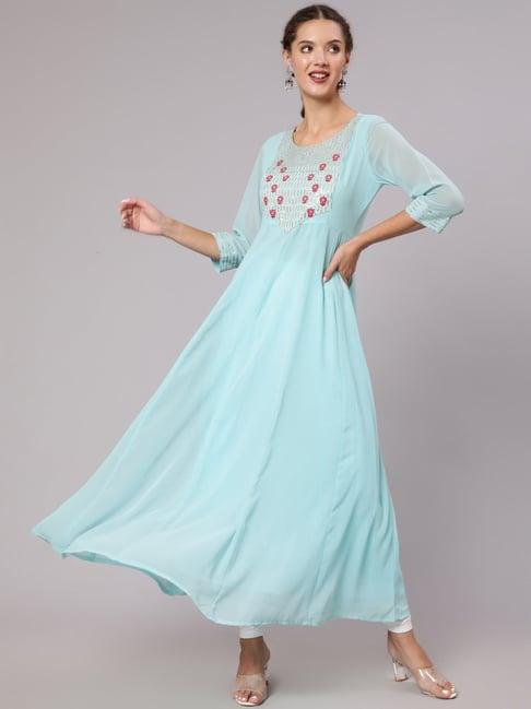 jaipur kurti blue embellished anarkali kurta