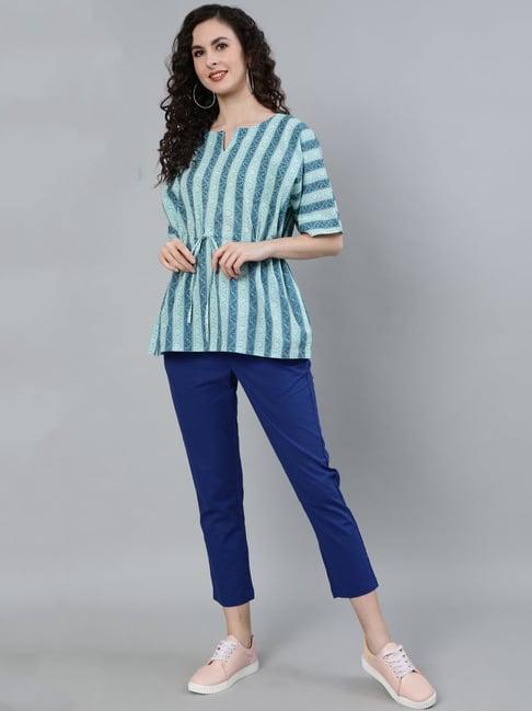 jaipur kurti blue printed top with pyjamas