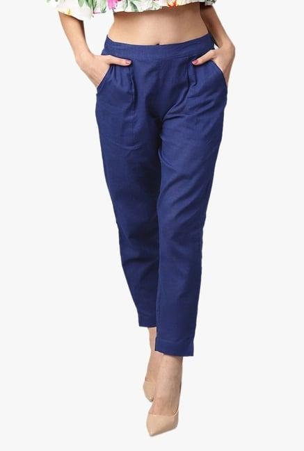 jaipur kurti blue regular fit cotton pleated pants