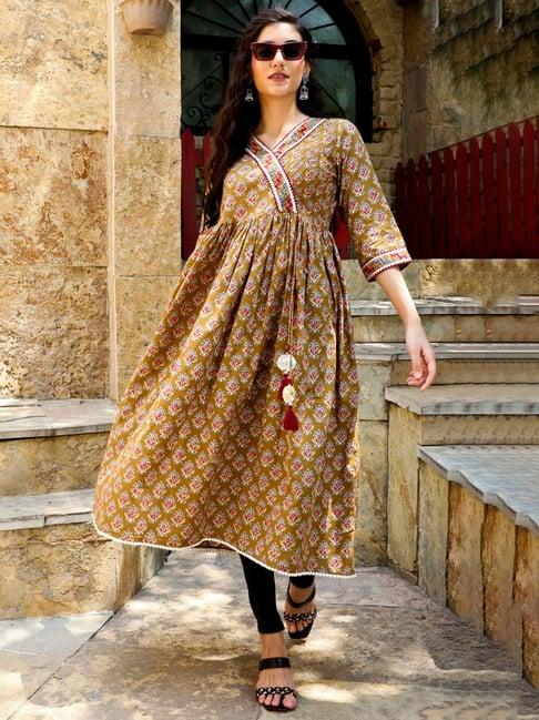 jaipur kurti brown printed anarkali kurta