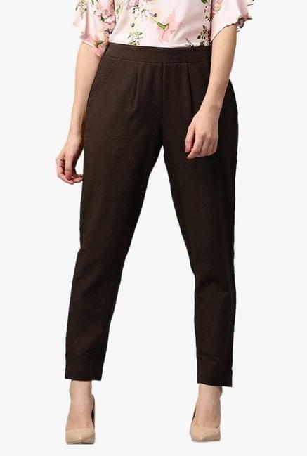 jaipur kurti brown regular fit cotton pleated pants
