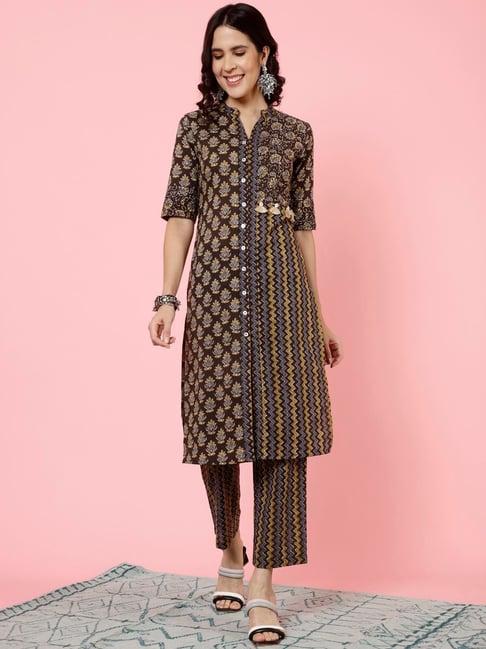 jaipur kurti charcoal printed kurta pant set