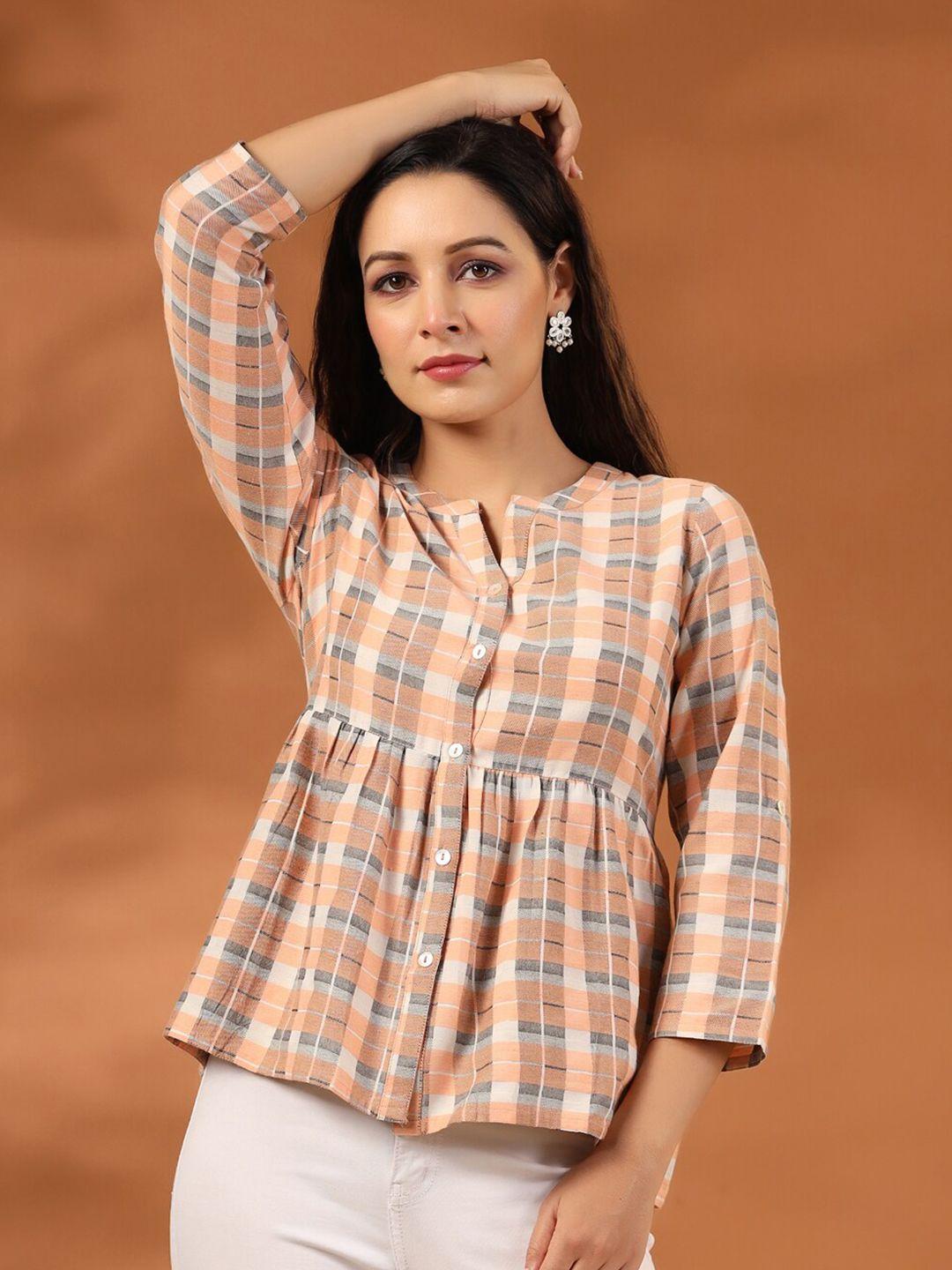 jaipur kurti checked mandarin collar gathered peplum top