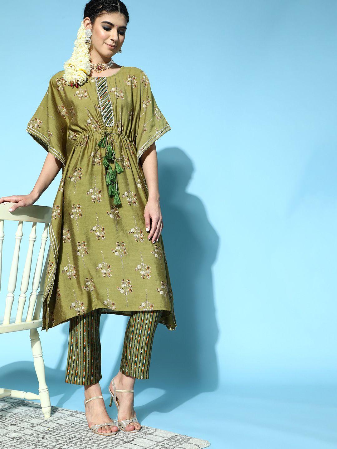 jaipur kurti ethnic motifs chanderi cotton new age kaftan kurta set