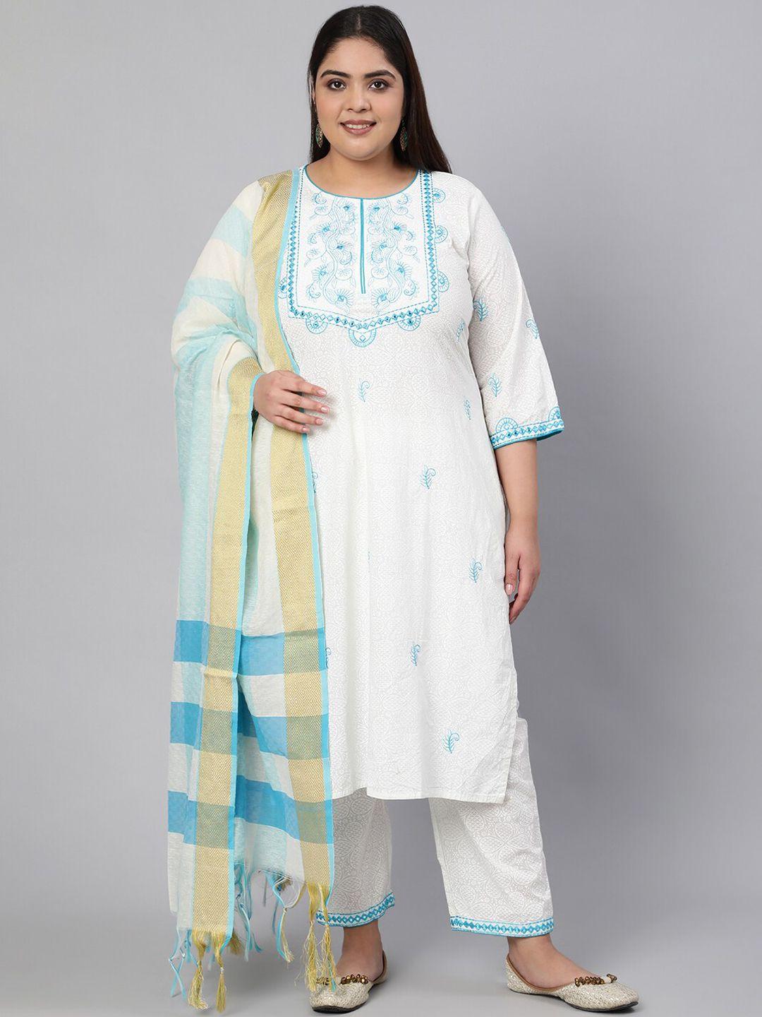 jaipur kurti ethnic motifs embroidered mirror work plus size pure cotton kurta set