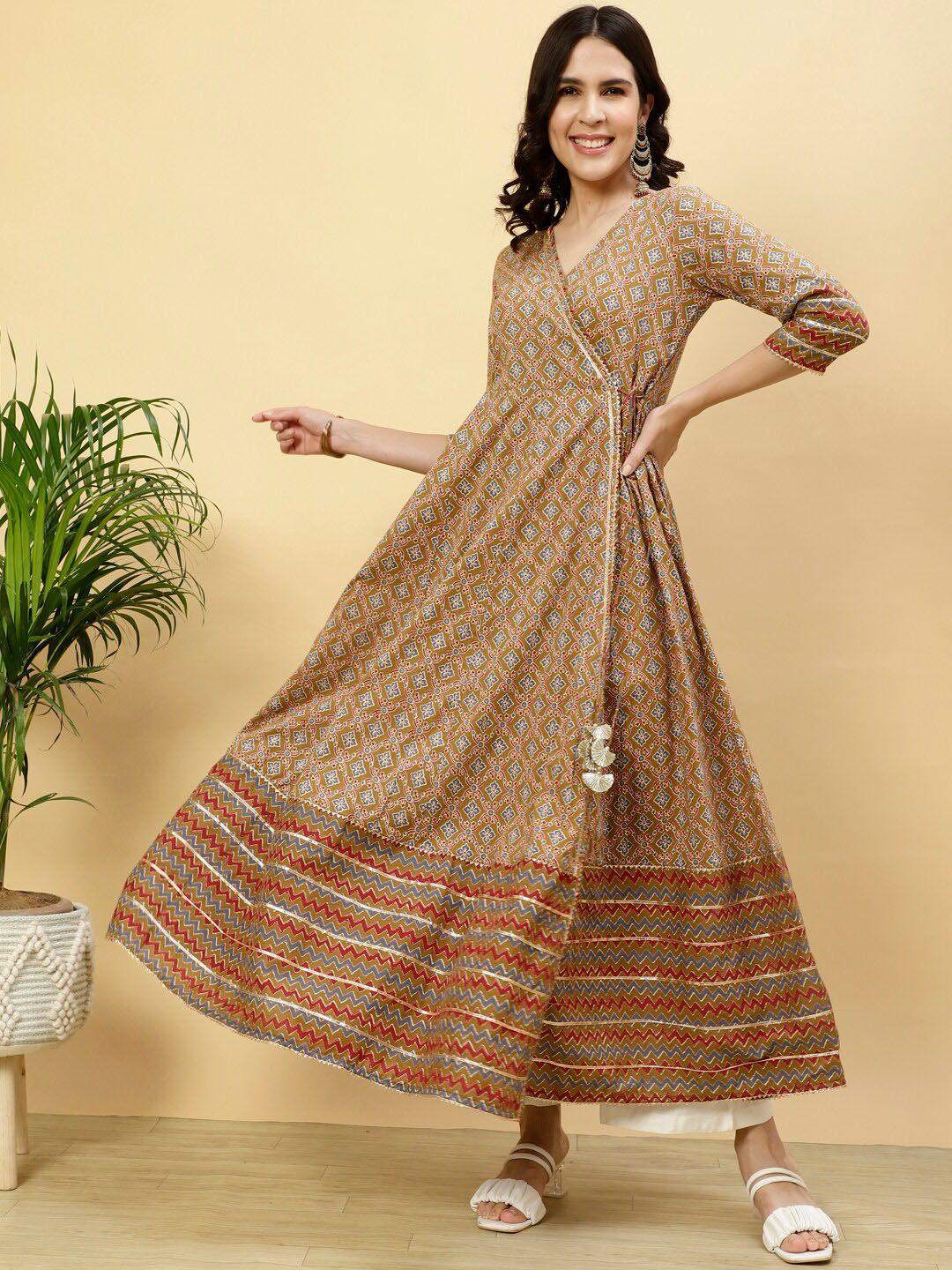 jaipur kurti ethnic motifs printed gotta patti angrakha anarkali cotton kurta