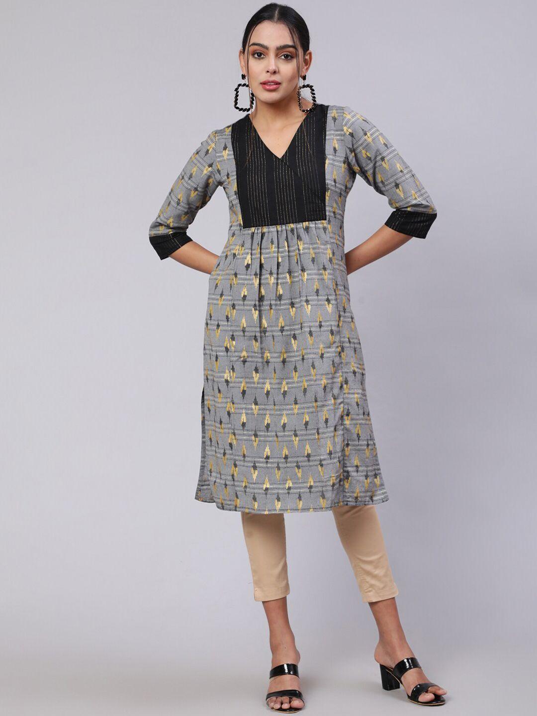 jaipur kurti ethnic motifs woven design v neck straight kurta