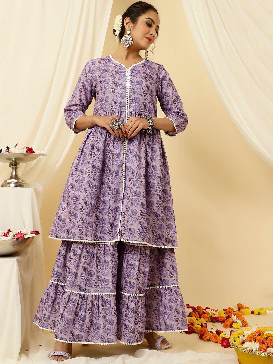 jaipur kurti floral printed a-line kurta with sharara