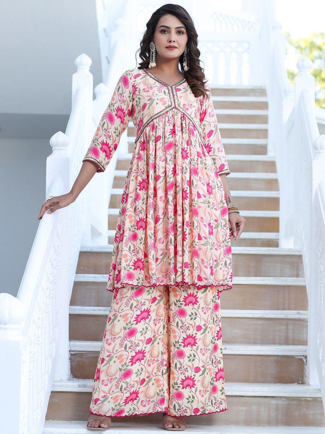 jaipur kurti floral printed empire kurta with palazzos