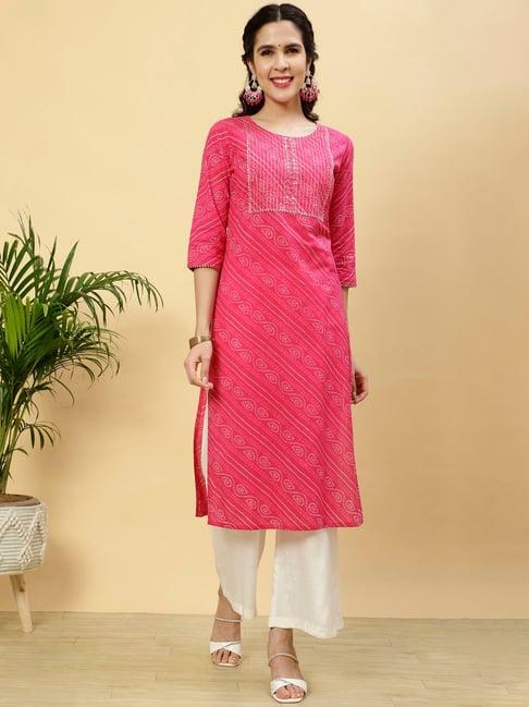 jaipur kurti fuchsia printed straight kurta