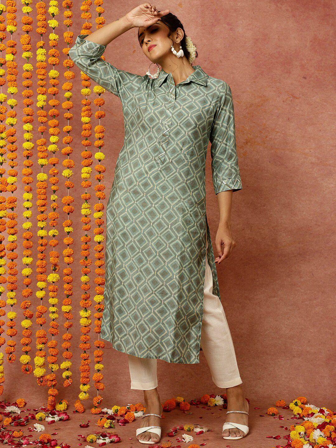 jaipur kurti geometric printed straight kurta