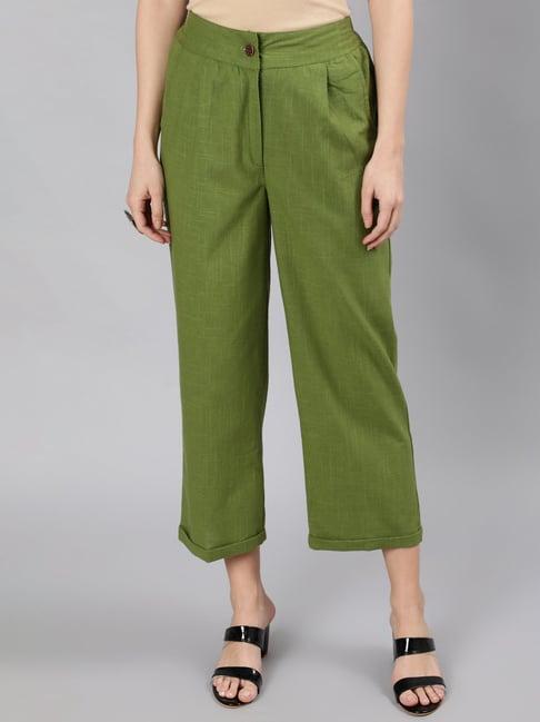 jaipur kurti green straight fit pleated trousers