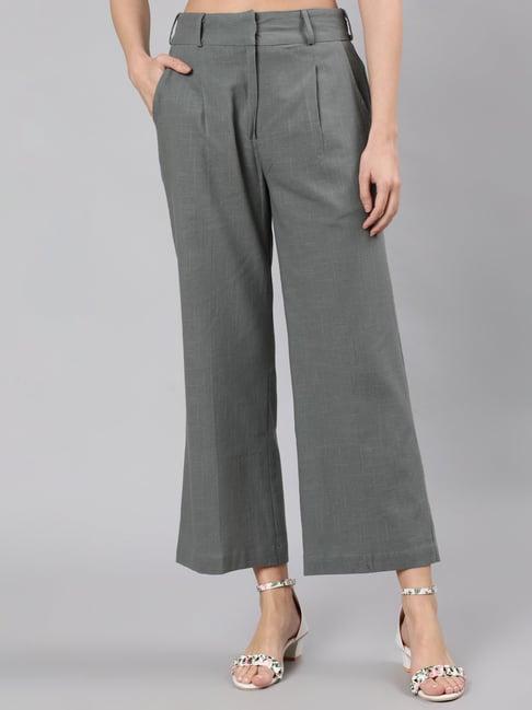 jaipur kurti grey flared fit pleated trousers