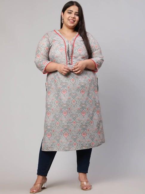 jaipur kurti grey rayon printed plus size straight kurta