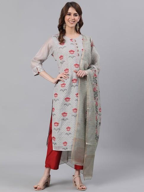 jaipur kurti light blue printed kurta pant and dupatta sets