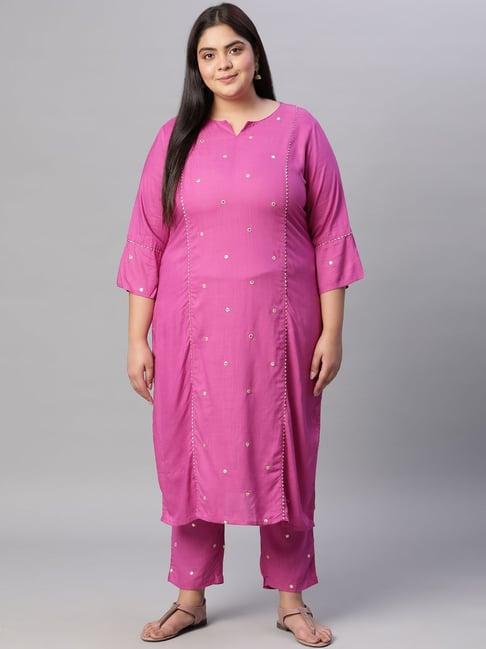 jaipur kurti magenta pink mirror work kurta with pants