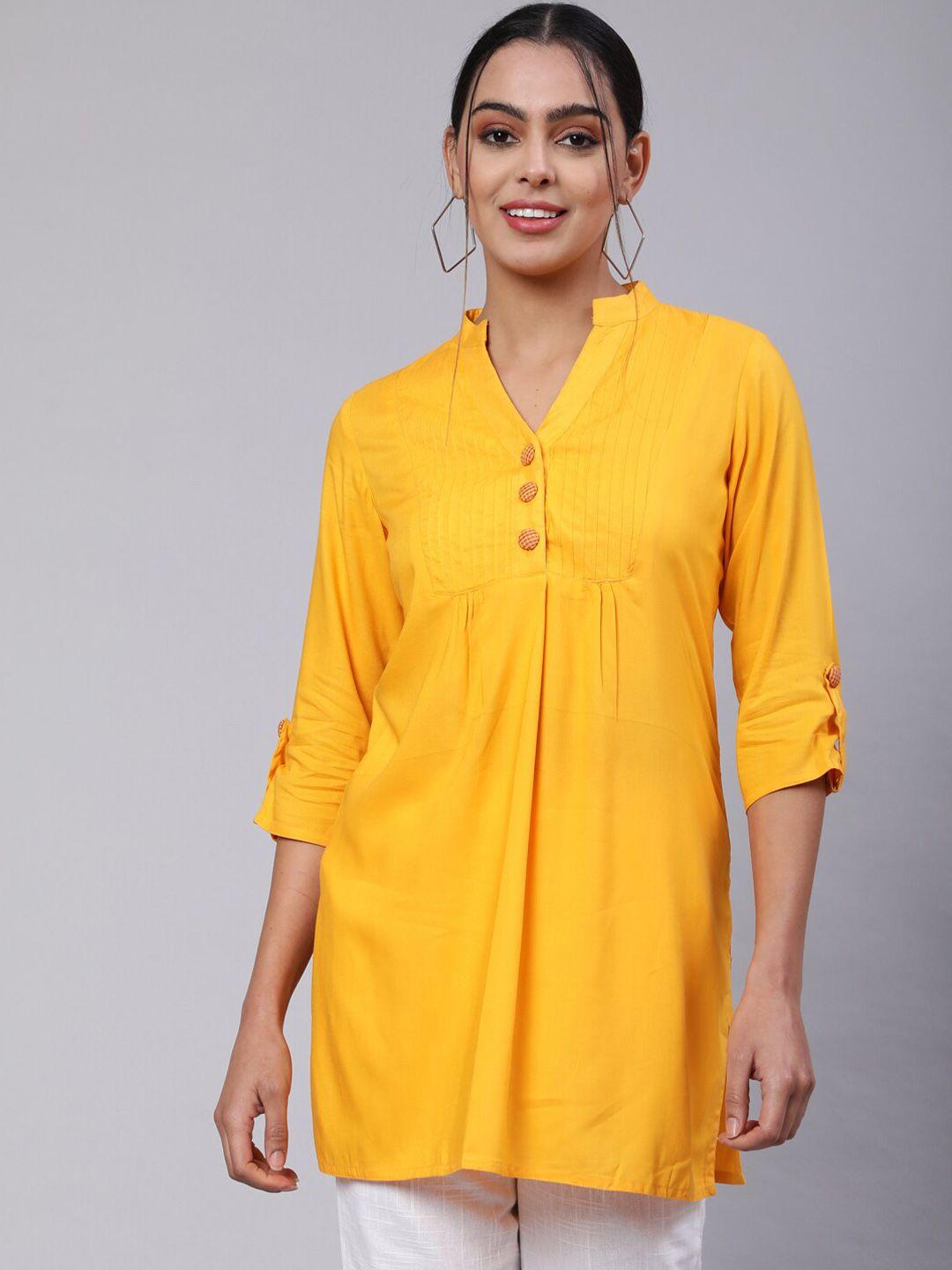 jaipur kurti mandarin collar roll up sleeve gathered kurta