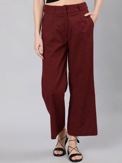 jaipur kurti maroon flared fit pleated trousers