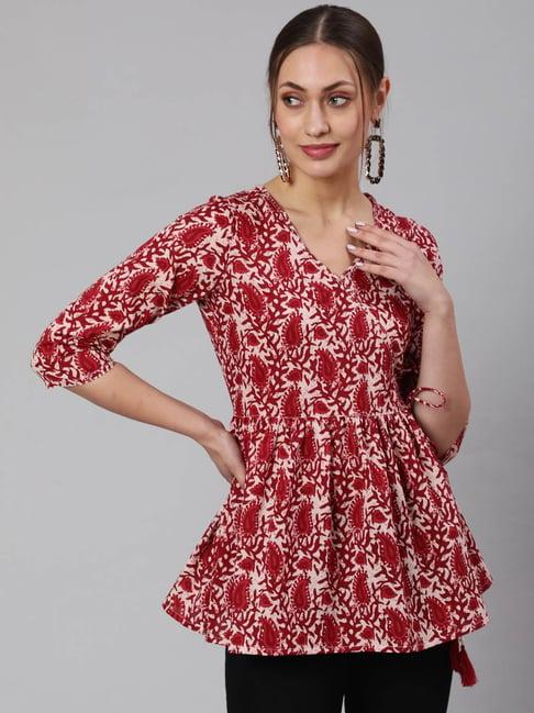 jaipur kurti maroon printed peplum top