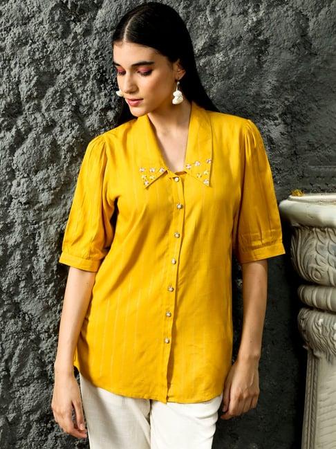 jaipur kurti mustard embellished shirt