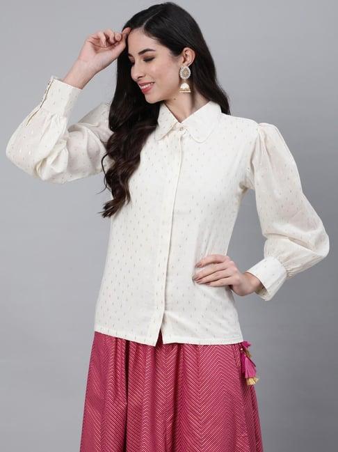 jaipur kurti off white self design ethnic shirt