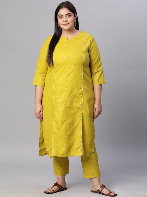 jaipur kurti olive green mirror work kurta with pants