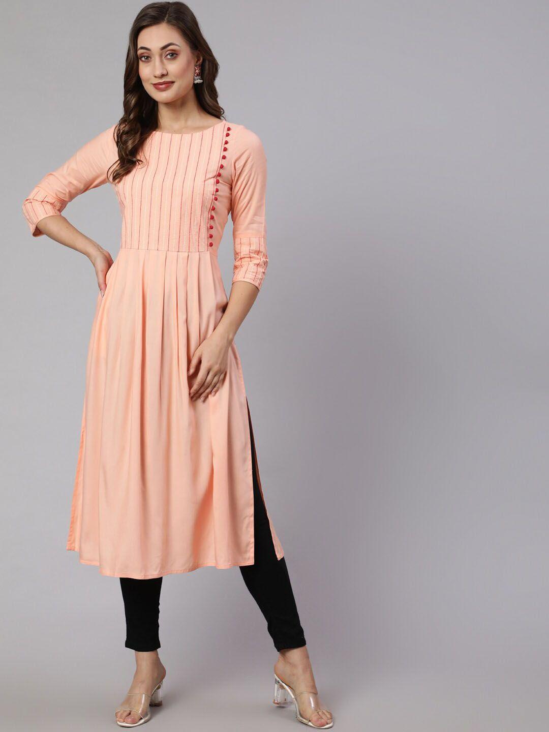 jaipur kurti peach-coloured yoke design thread work kurta