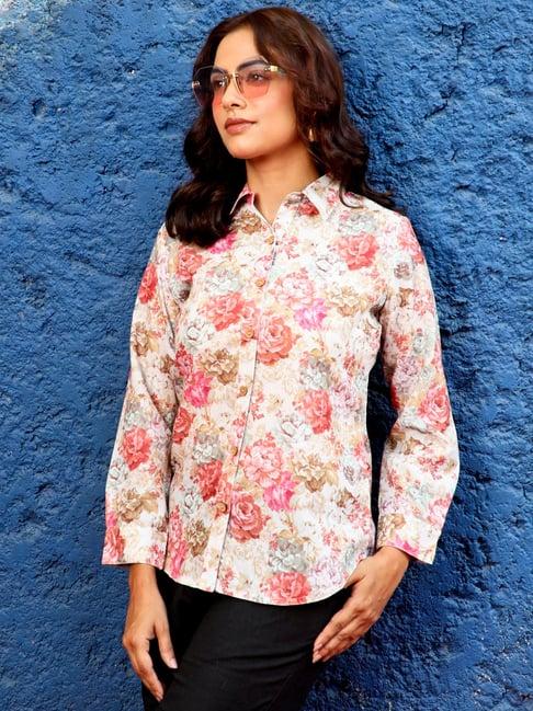 jaipur kurti peach floral print shirt