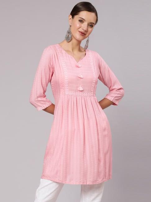 jaipur kurti pink chequered straight kurta