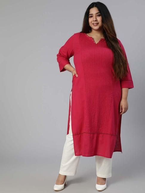 jaipur kurti pink cotton straight fit kurta