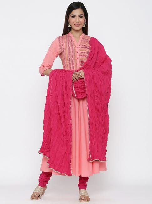 jaipur kurti pink embroidered kurta churidar set with dupatta