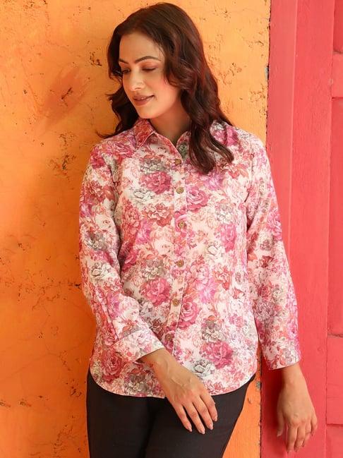 jaipur kurti pink floral print shirt