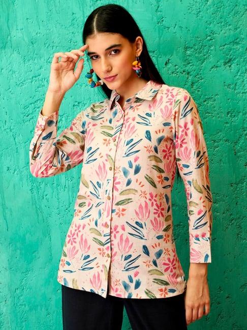 jaipur kurti pink printed casual shirt