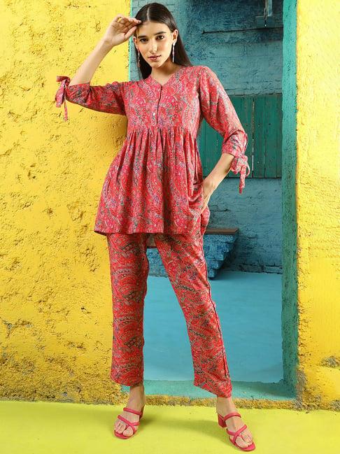 jaipur kurti pink printed kurta pant set