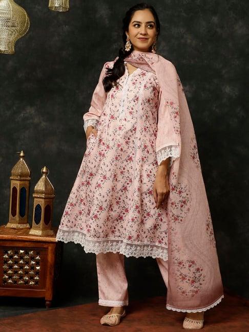jaipur kurti pink printed kurta with pant & dupatta