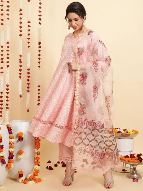 jaipur kurti pink printed kurta with pant & dupatta