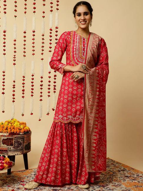 jaipur kurti pink printed kurta with sharara & dupatta