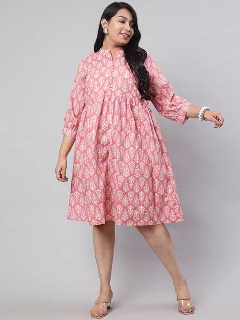 jaipur kurti pink printed plus size fit & flare dress