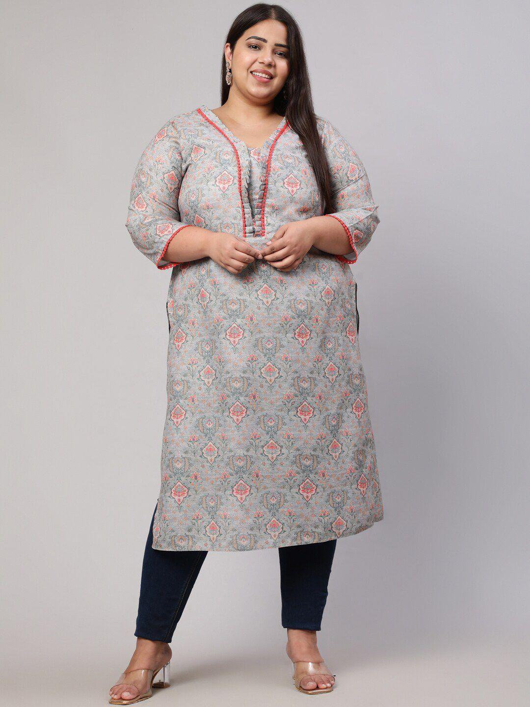 jaipur kurti plus size floral printed ruffled kurta