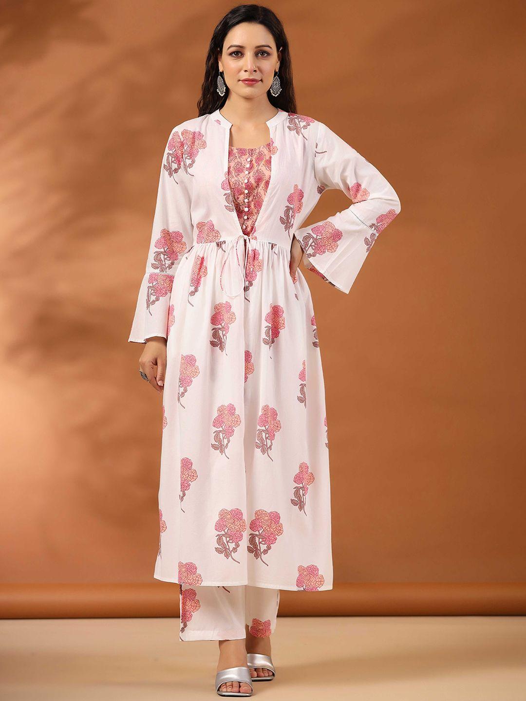 jaipur kurti printed pure cotton crop top & trouser with shrug