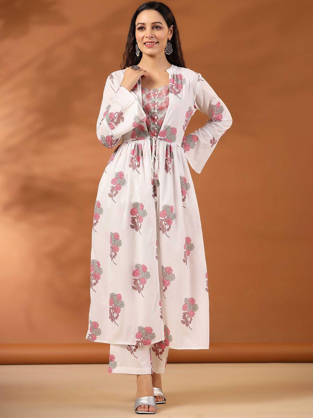 jaipur kurti printed pure cotton top with trousers & with shrug