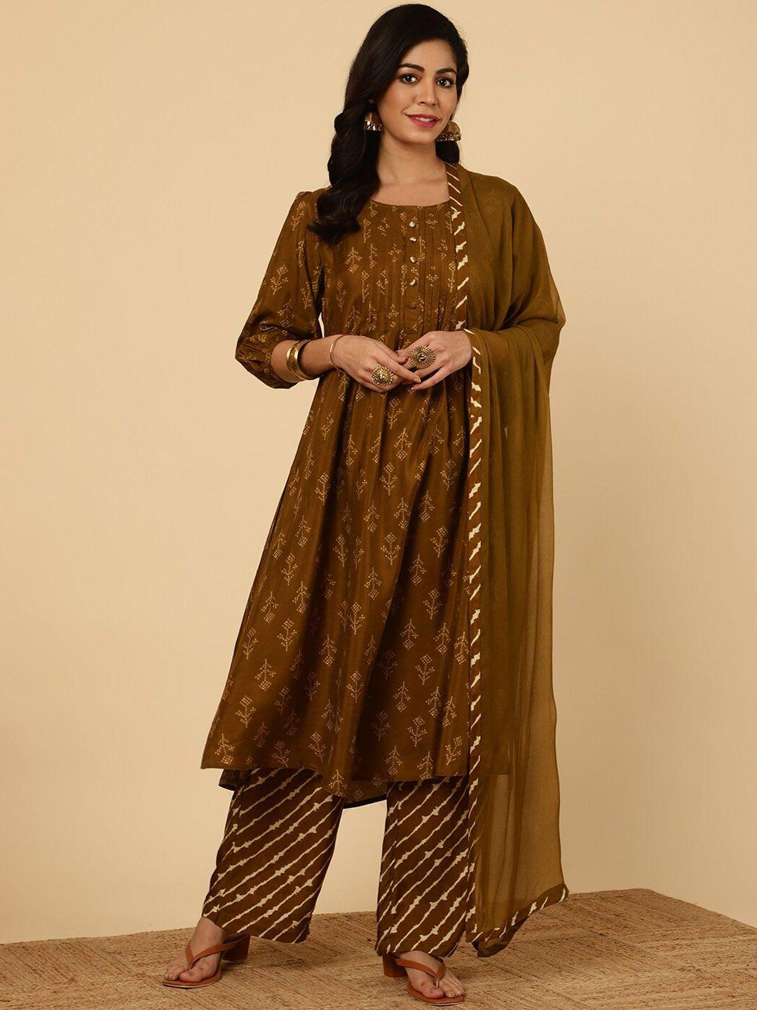 jaipur kurti printed regular pure silk kurta with palazzos & with dupatta