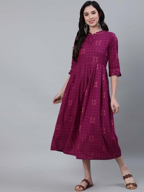 jaipur kurti purple checquered flare fit dress