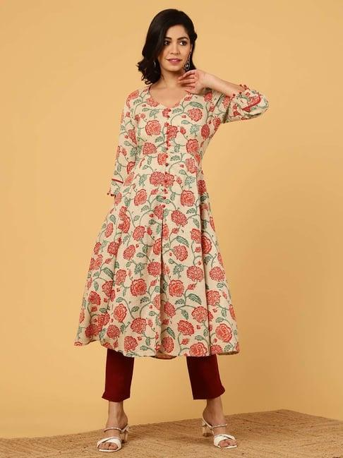 jaipur kurti red floral print a line kurta